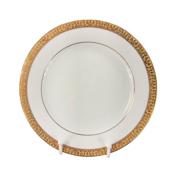 Royal Gallery Gold Dish Plates Macy 1991 Porcelain Made In Sri Lanka Set 2 VTG - Picture 2 of 9